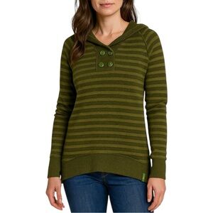 MOUNTAIN HARDWEAR Sevina Wool Blend Striped Sweater with‎ Hood. Size Large